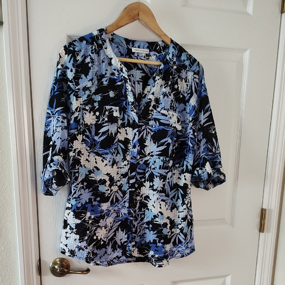 Floral Blue and Black Women's Top
